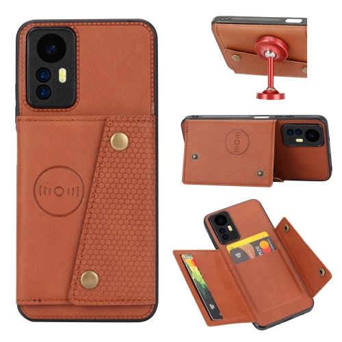 

For Xiaomi Redmi Note 12S 4G Double Buckle Card Slots Magnetic Phone Case(Brown)