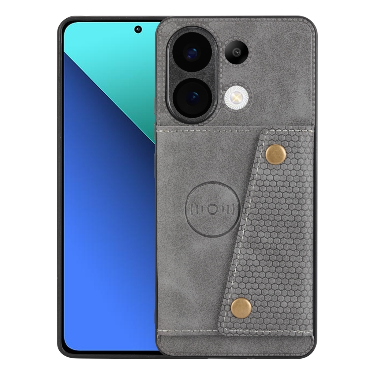 

For Xiaomi Redmi Note 13 4G Global Double Buckle Card Slots Magnetic Phone Case(Grey)