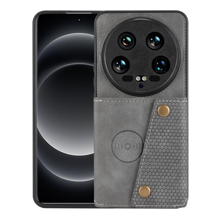 

For Xiaomi 14 Ultra Double Buckle Card Slots Magnetic Phone Case(Grey)
