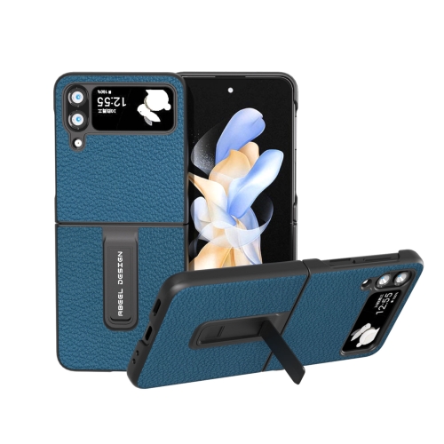 

For Samsung Galaxy Z Flip3 5G Genuine Leather Litchi Texture Phone Case with Holder(Blue)