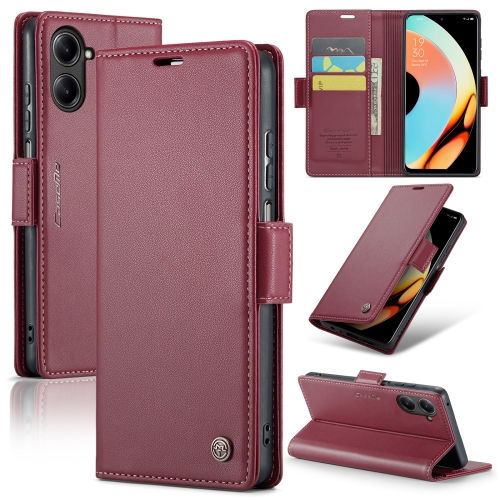 

For Realme 10 Pro 5G CaseMe 023 Butterfly Buckle Litchi Texture RFID Anti-theft Leather Phone Case(Wine Red)