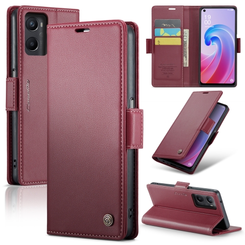 

For Realme 9i 4G CaseMe 023 Butterfly Buckle Litchi Texture RFID Anti-theft Leather Phone Case(Wine Red)