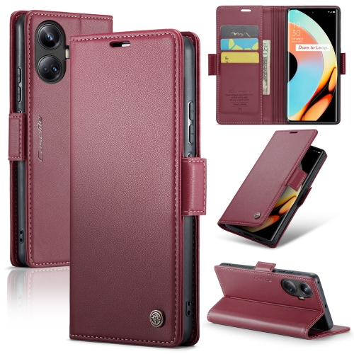 

For Realme 10 Pro+ CaseMe 023 Butterfly Buckle Litchi Texture RFID Anti-theft Leather Phone Case(Wine Red)