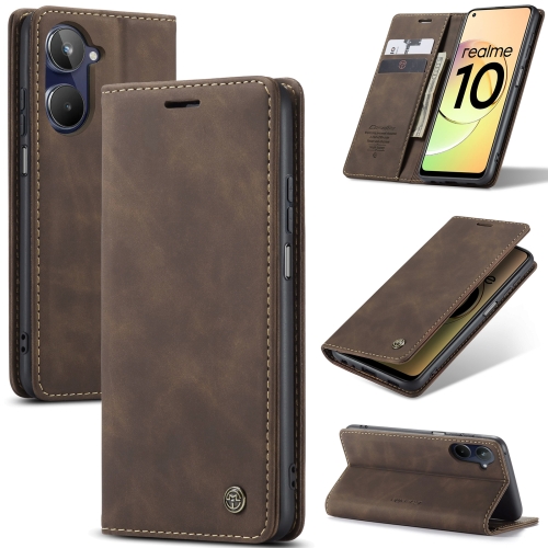 For Realme 10 4G CaseMe 013 Multifunctional Horizontal Flip Leather Phone Case(Coffee) hidup 2023 top quality real cowhide leather belt retro double style pin buckle belts for men 38mm width
