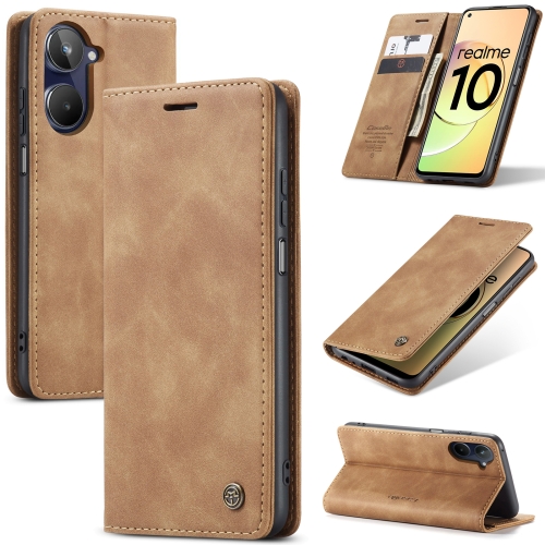 

For Realme 10 4G CaseMe 013 Multifunctional Horizontal Flip Leather Phone Case(Brown)