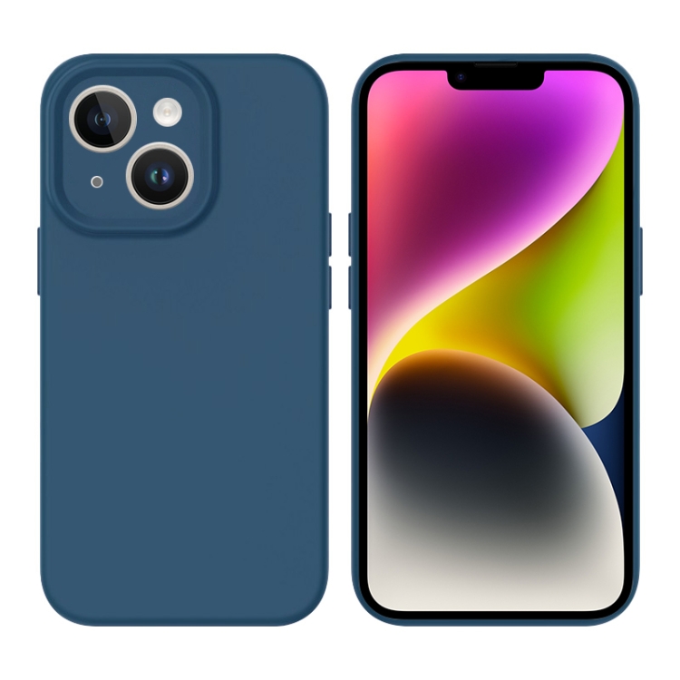 

For iPhone 14 Plus Liquid Silicone MagSafe Precision Hole Phone Case(Dark Blue)