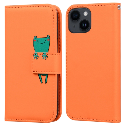 

For iPhone 14 Plus Cartoon Buckle Horizontal Flip Leather Phone Case(Orange)