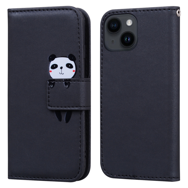 

For iPhone 14 Plus Cartoon Buckle Horizontal Flip Leather Phone Case(Black)
