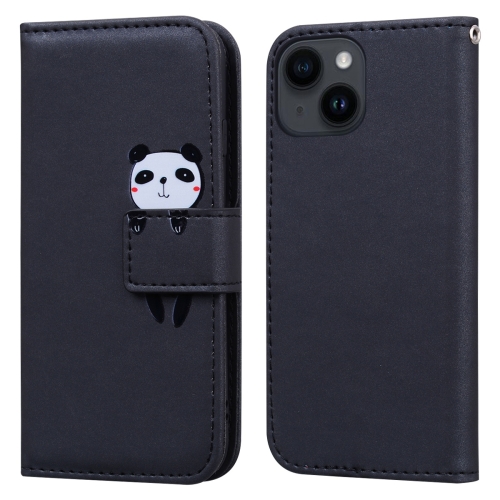 For iPhone 14 Cartoon Buckle Horizontal Flip Leather Phone Case(Black)