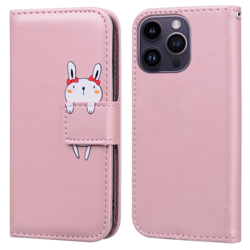 

For iPhone 14 Pro Cartoon Buckle Horizontal Flip Leather Phone Case(Pink)