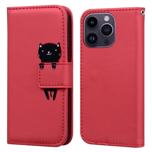 For iPhone 14 Pro Cartoon Buckle Horizontal Flip Leather Phone Case(Red)