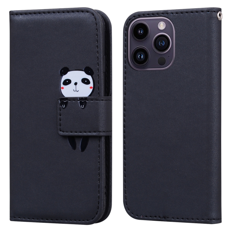 

For iPhone 14 Pro Cartoon Buckle Horizontal Flip Leather Phone Case(Black)
