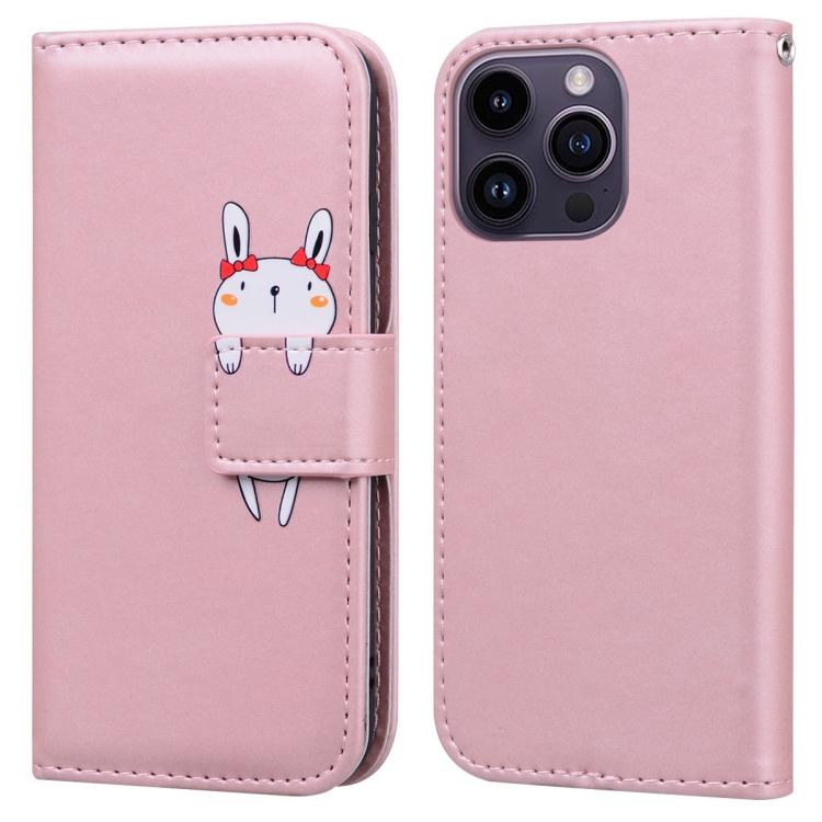 

For iPhone 14 Pro Max Cartoon Buckle Horizontal Flip Leather Phone Case(Pink)