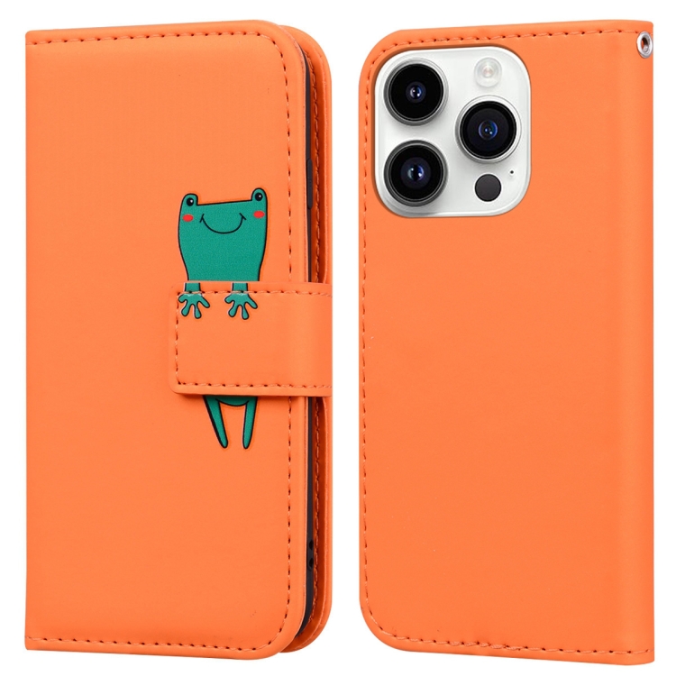 

For iPhone 13 Pro Max Cartoon Buckle Horizontal Flip Leather Phone Case(Orange)