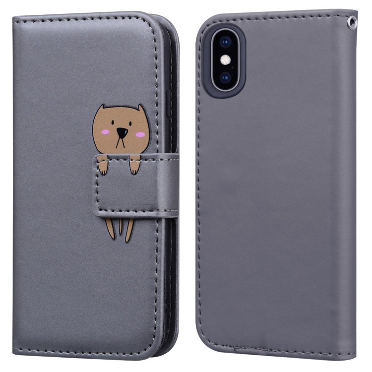 

For iPhone XS Max Cartoon Buckle Horizontal Flip Leather Phone Case(Grey)
