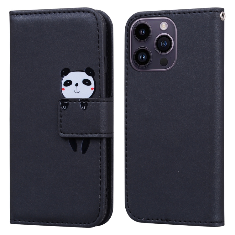 

For iPhone 15 Pro Max Cartoon Buckle Horizontal Flip Leather Phone Case(Black)
