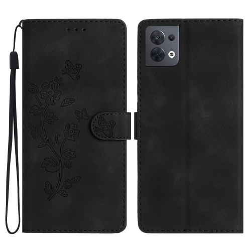 

For OPPO Reno8 5G Flower Butterfly Embossing Pattern Leather Phone Case(Black)