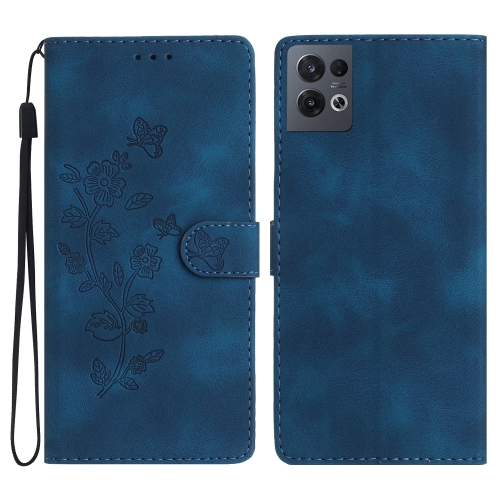 

For OPPO Reno8 Pro 5G Flower Butterfly Embossing Pattern Leather Phone Case(Blue)