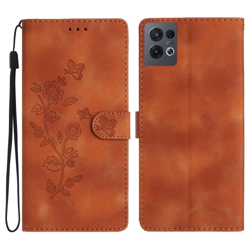 

For OPPO Reno8 Pro 5G Flower Butterfly Embossing Pattern Leather Phone Case(Brown)