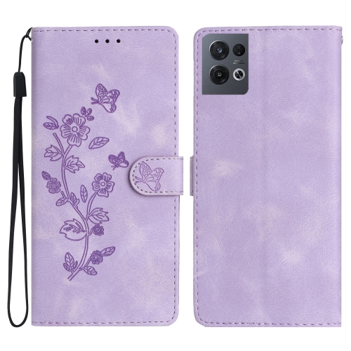 

For OPPO Reno8 Pro 5G Flower Butterfly Embossing Pattern Leather Phone Case(Purple)