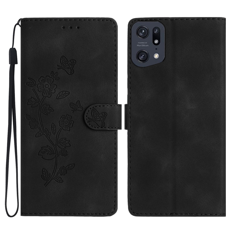 

For OPPO Reno8 Pro 5G Flower Butterfly Embossing Pattern Leather Phone Case(Black)