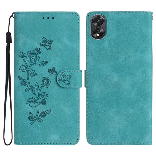 

For OPPO A18 Flower Butterfly Embossing Pattern Leather Phone Case(Sky Blue)