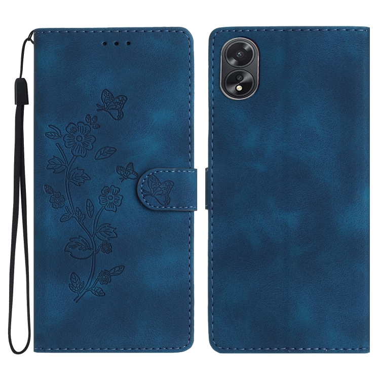 

For OPPO A38 Flower Butterfly Embossing Pattern Leather Phone Case(Blue)