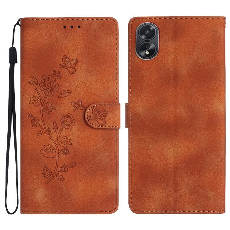 

For OPPO A38 Flower Butterfly Embossing Pattern Leather Phone Case(Brown)
