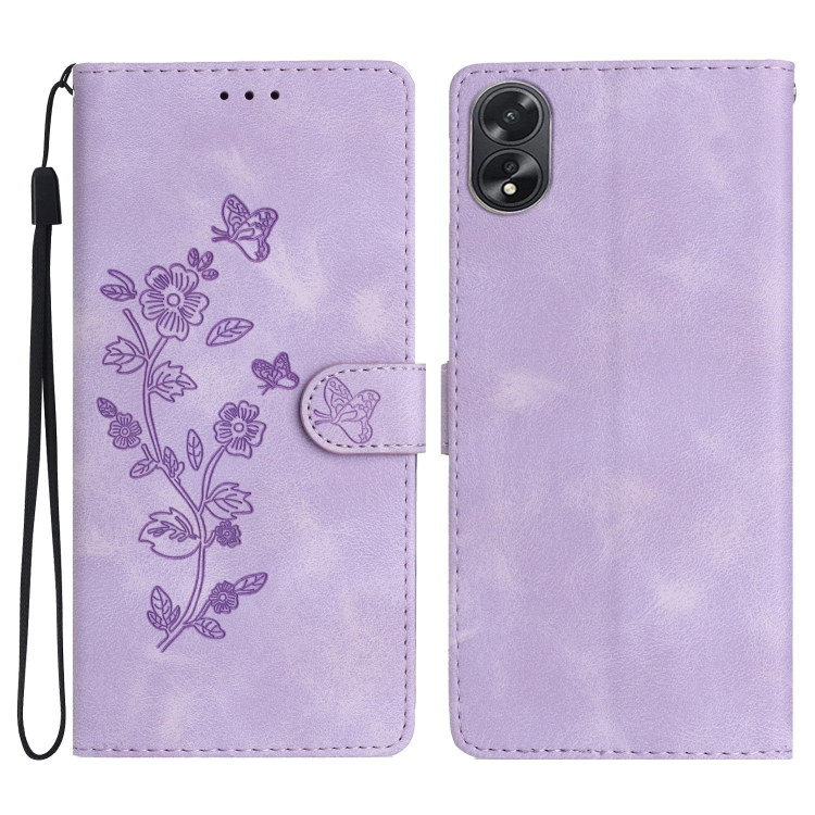 

For OPPO A38 Flower Butterfly Embossing Pattern Leather Phone Case(Purple)