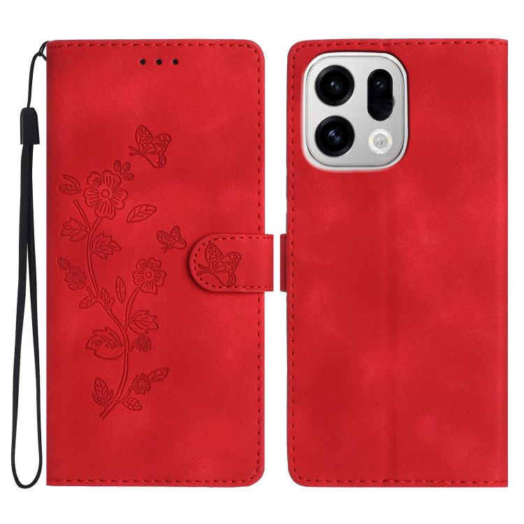 

For OPPO Find X9 Pro Flower Butterfly Embossing Pattern Leather Phone Case(Red)