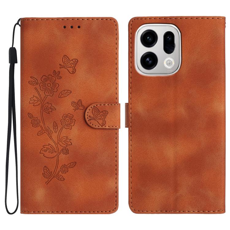 

For OPPO Find X9 Pro Flower Butterfly Embossing Pattern Leather Phone Case(Brown)