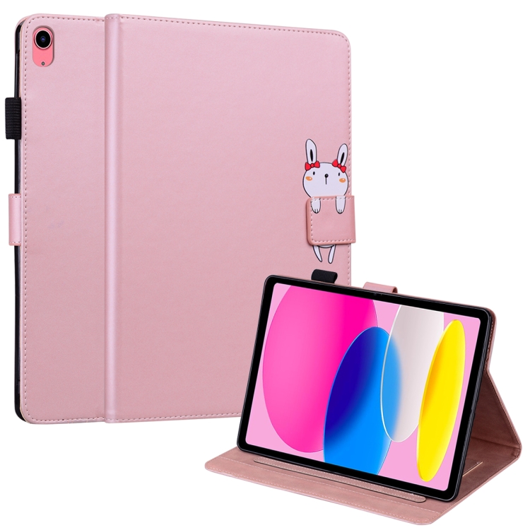

For iPad 10th Gen 10.9 2022 Cartoon Buckle Leather Smart Tablet Case(Rose Gold)