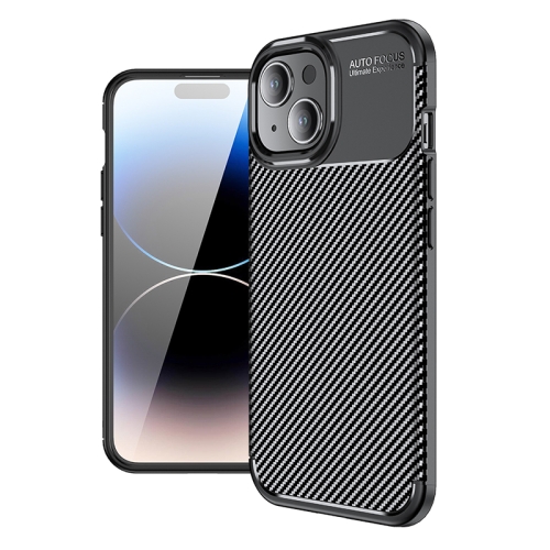 For iPhone 15 Plus Carbon Fiber Texture Shockproof TPU Phone Case(Black) for iphone 14 pro water ripple texture gradient color tpu phone case purple grey