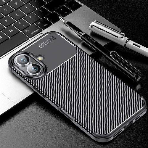 

For iPhone 16 Plus Carbon Fiber Texture Shockproof TPU Phone Case(Black)