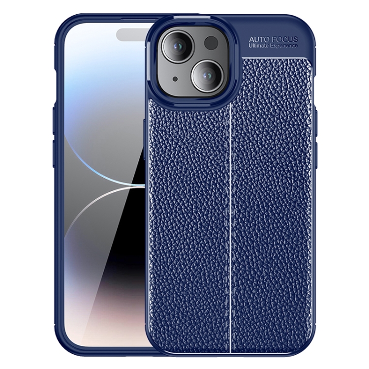 

For iPhone 15 Plus Litchi Texture Shockproof TPU Phone Case(Blue)