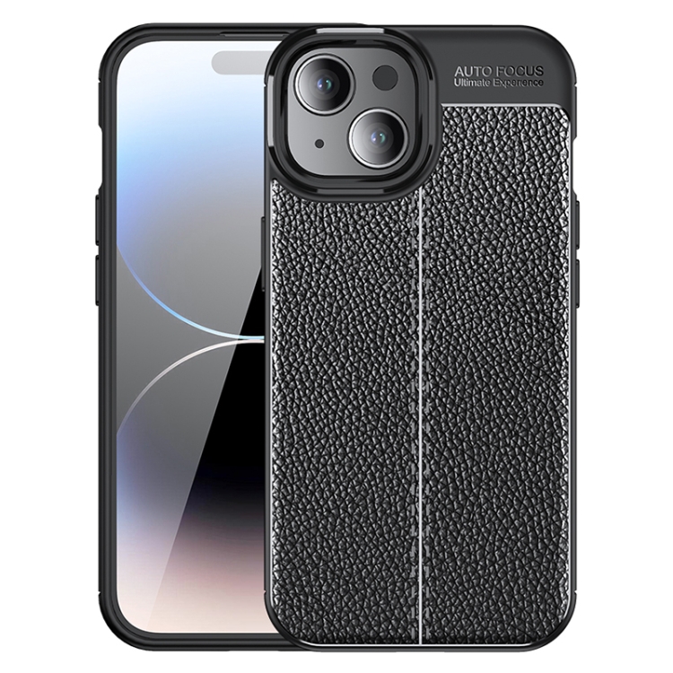 

For iPhone 15 Litchi Texture Shockproof TPU Phone Case(Black)