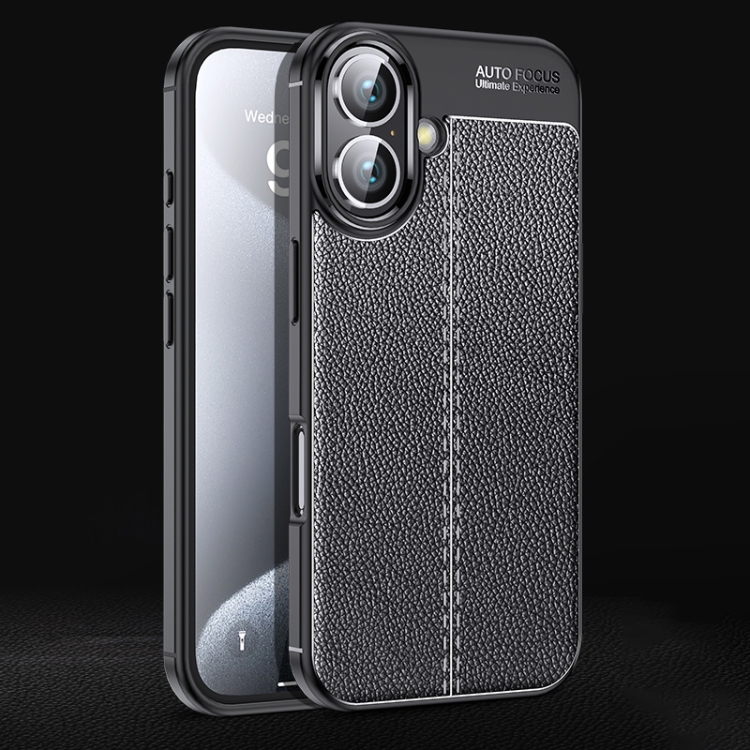 

For iPhone 16 Litchi Texture Shockproof TPU Phone Case(Black)