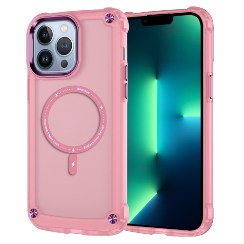 Para iPhone 13 Skin Feel TPU + PC MagSafe Funda magnética para teléfono  (rosa transparente)