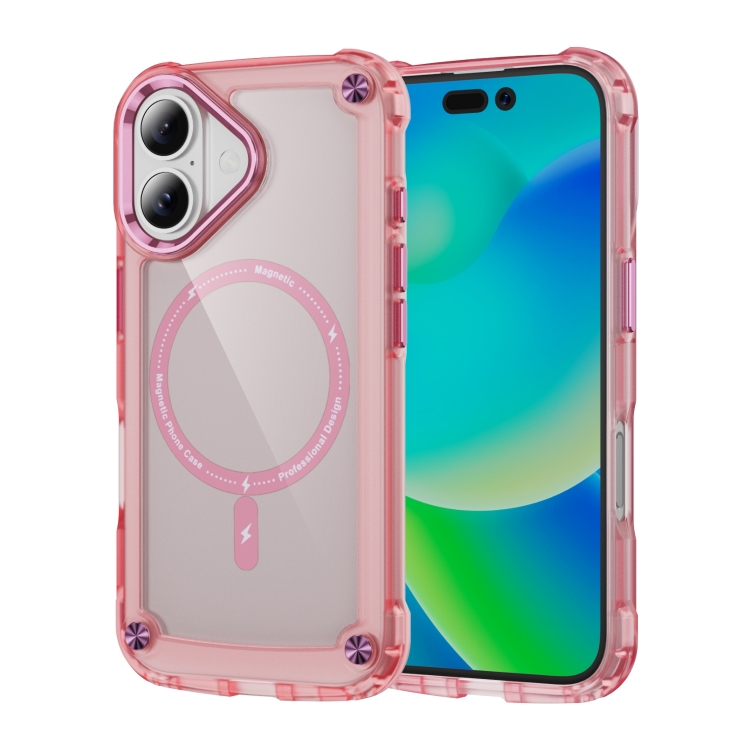 

For iPhone 16 Plus Skin Feel TPU + PC MagSafe Magnetic Phone Case(Transparent Pink)