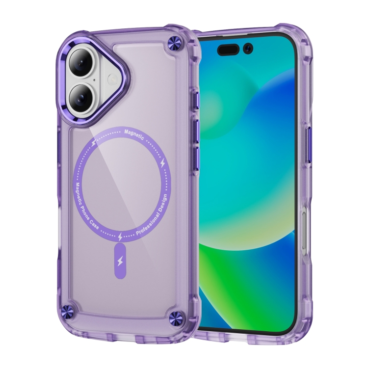 

For iPhone 16 Skin Feel TPU + PC MagSafe Magnetic Phone Case(Transparent Purple)