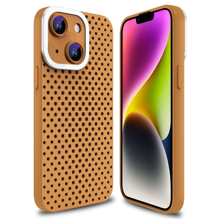 

For iPhone 14 Plus Hollow Heat Dissipation TPU Phone Case(Brown)