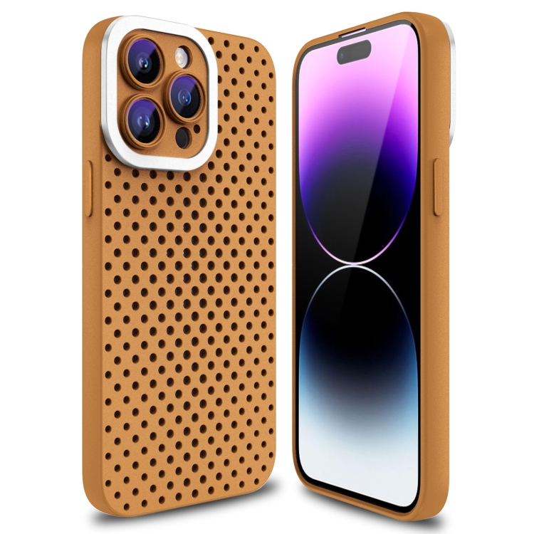 

For iPhone 14 Pro Max Hollow Heat Dissipation TPU Phone Case(Brown)