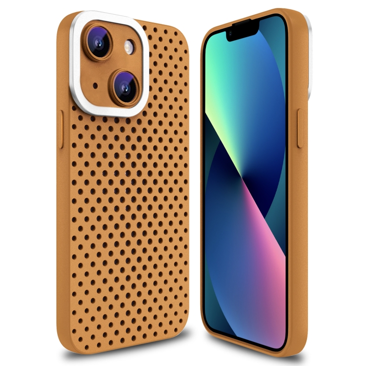 

For iPhone 13 Hollow Heat Dissipation TPU Phone Case(Brown)