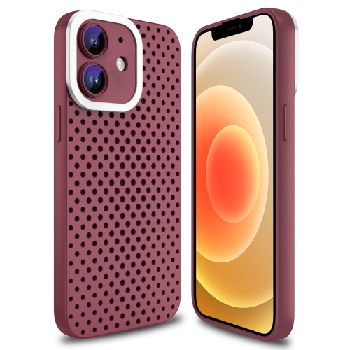 

For iPhone 12 Hollow Heat Dissipation TPU Phone Case(Rose Red)