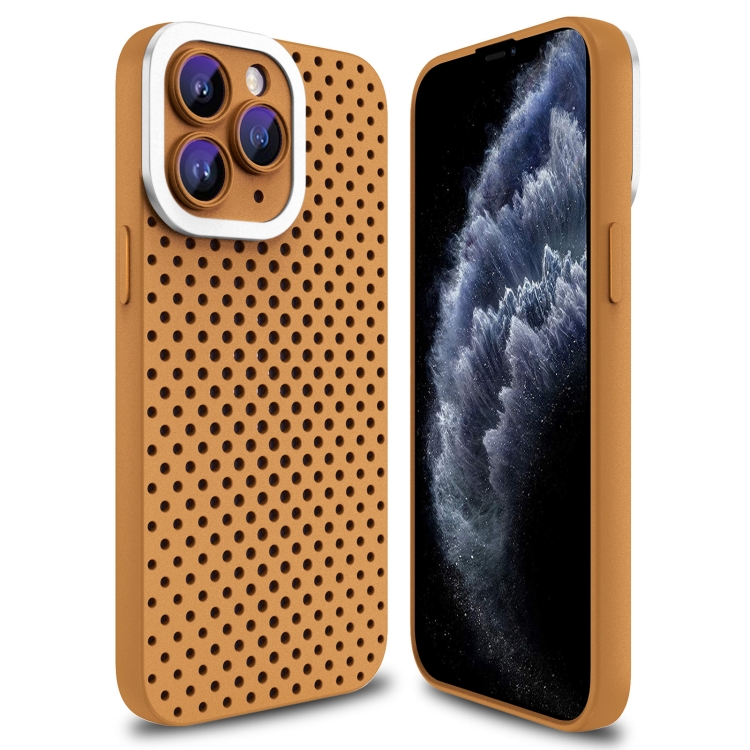 

For iPhone 11 Pro Max Hollow Heat Dissipation TPU Phone Case(Brown)