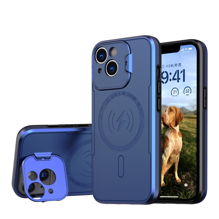 

For iPhone 15 Plus MagSafe Magnetic Invisible Camera Holder Phone Case(蓝色)