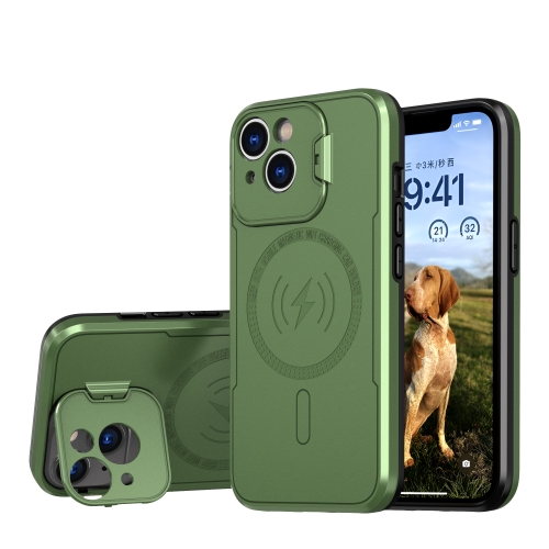 

For iPhone 15 MagSafe Magnetic Invisible Camera Holder Phone Case(Green)