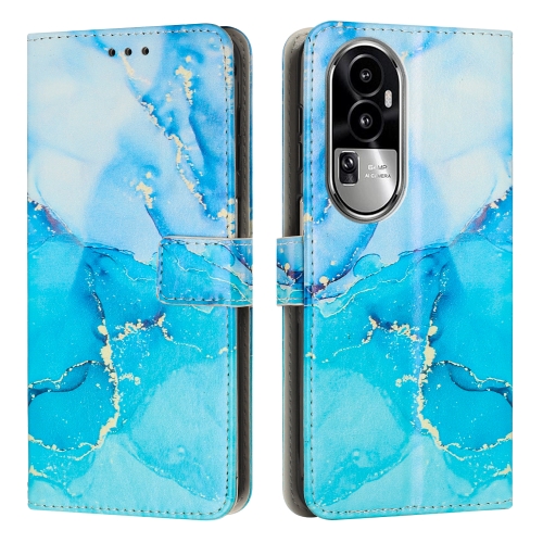 

For OPPO Reno10 Pro+ Painted Marble Pattern Leather Phone Case(Blue Green)