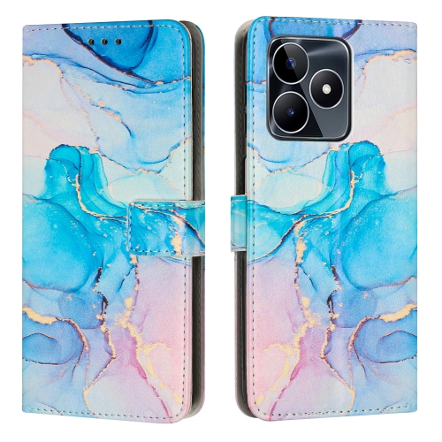 

For Realme C53/Narzo N53 Painted Marble Pattern Leather Phone Case(Pink Green)