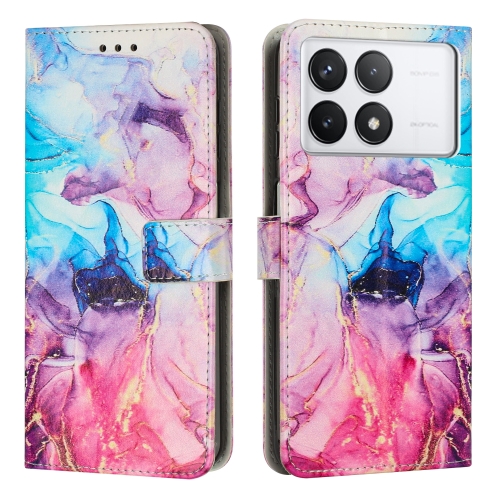 

For Redmi K70E Painted Marble Pattern Leather Phone Case(Pink Purple)